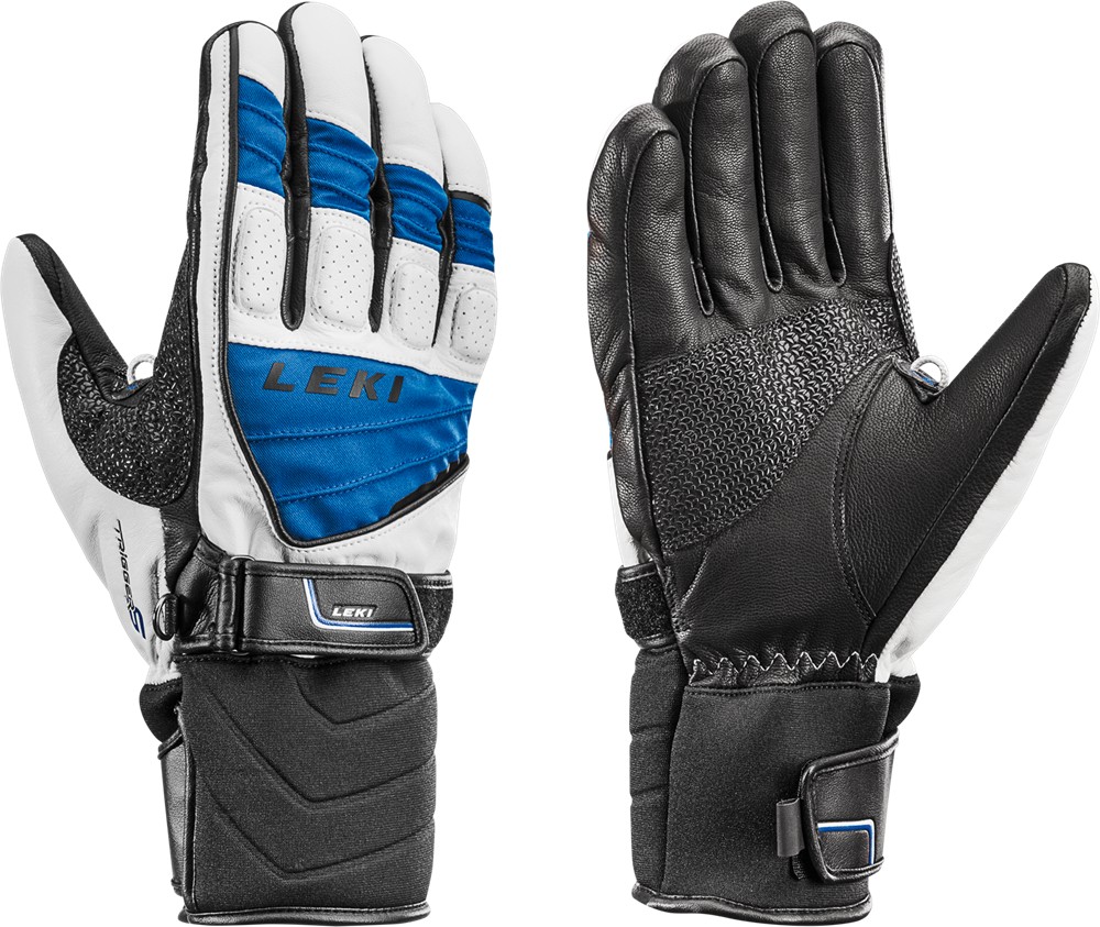Białe, niebieskie rękawice narciarskie Leki Griffin S blue